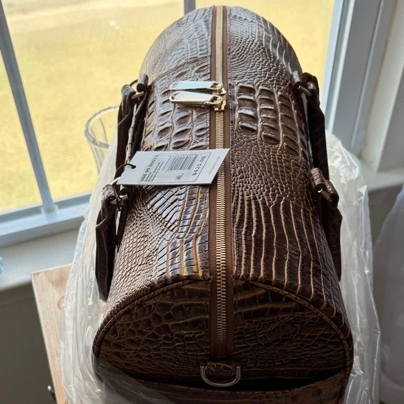 Brown Croc-Embossed Leather Weekender Bag - Picture 2 of 5